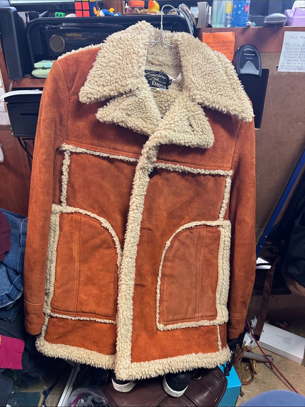 Vintage Shearling-Trim Suede Jacket - Brown Cream